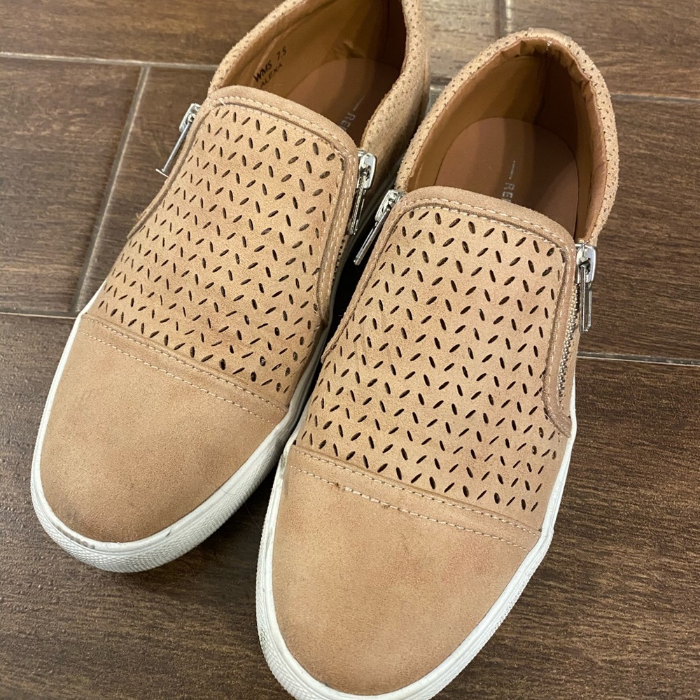 EUC Report Taupe Perforated Leather Slips Ons, 7.5